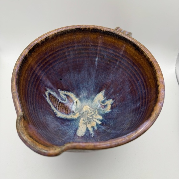 Pottery Bowl w/Handle and Pouring Spout PurpleBlue Glaze Art Ceramic Handmade - Picture 9 of 9